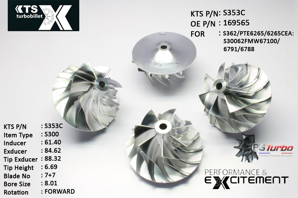 Turbo ROUE FORGÉE MFS PERFORMANCE - 7+7 PALES - INDUCER : 61,4 - EXDUCER : 84,62 - TYPE : S300ANGLE : 60° - ROTATION : Forward - SUPER BACK : 7 - BORE SIZE : 8,01
